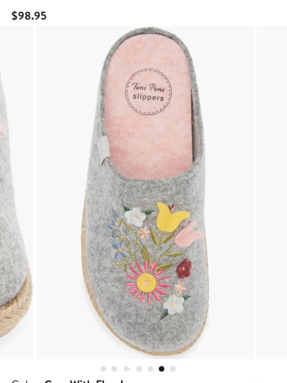 Toni Pons Deli Slipper Grey Floral Size 38